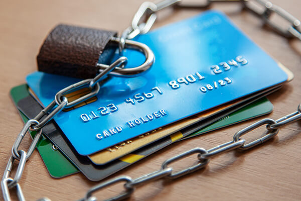 Credit cards with lock close up