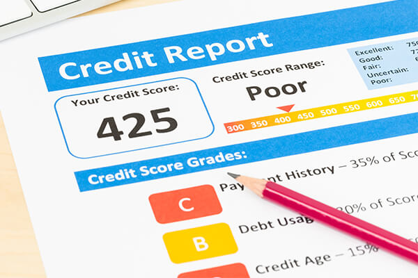 A credit report showing a poor credit score. 