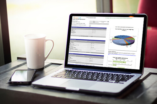 Budgeting guidelines for individual and household spending displayed on a laptop screen.