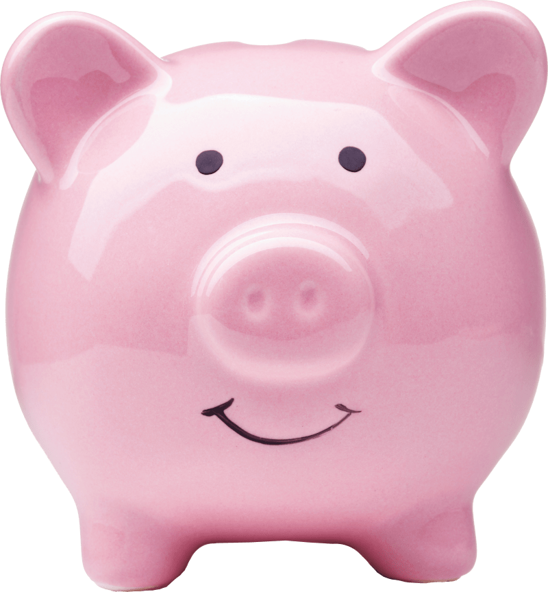 A pink piggy bank which represents saving money.